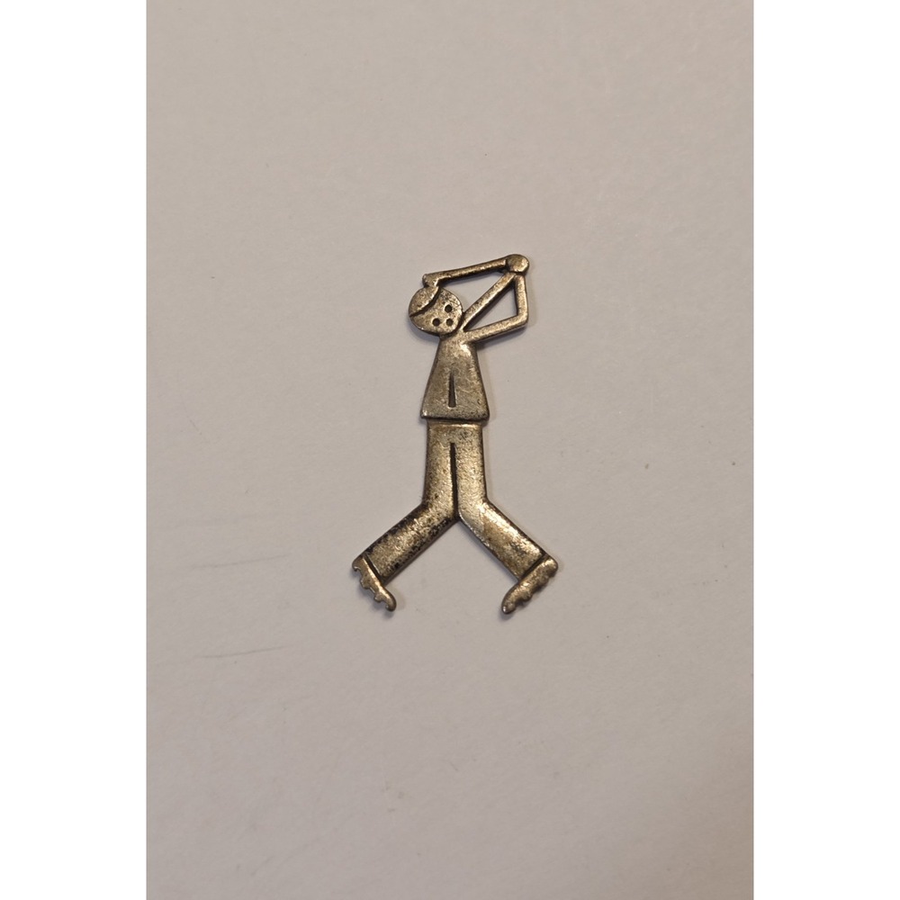 1960s Sterling Silver Whimsical Golfer Stick-figure Pendant By Leonore Doskow